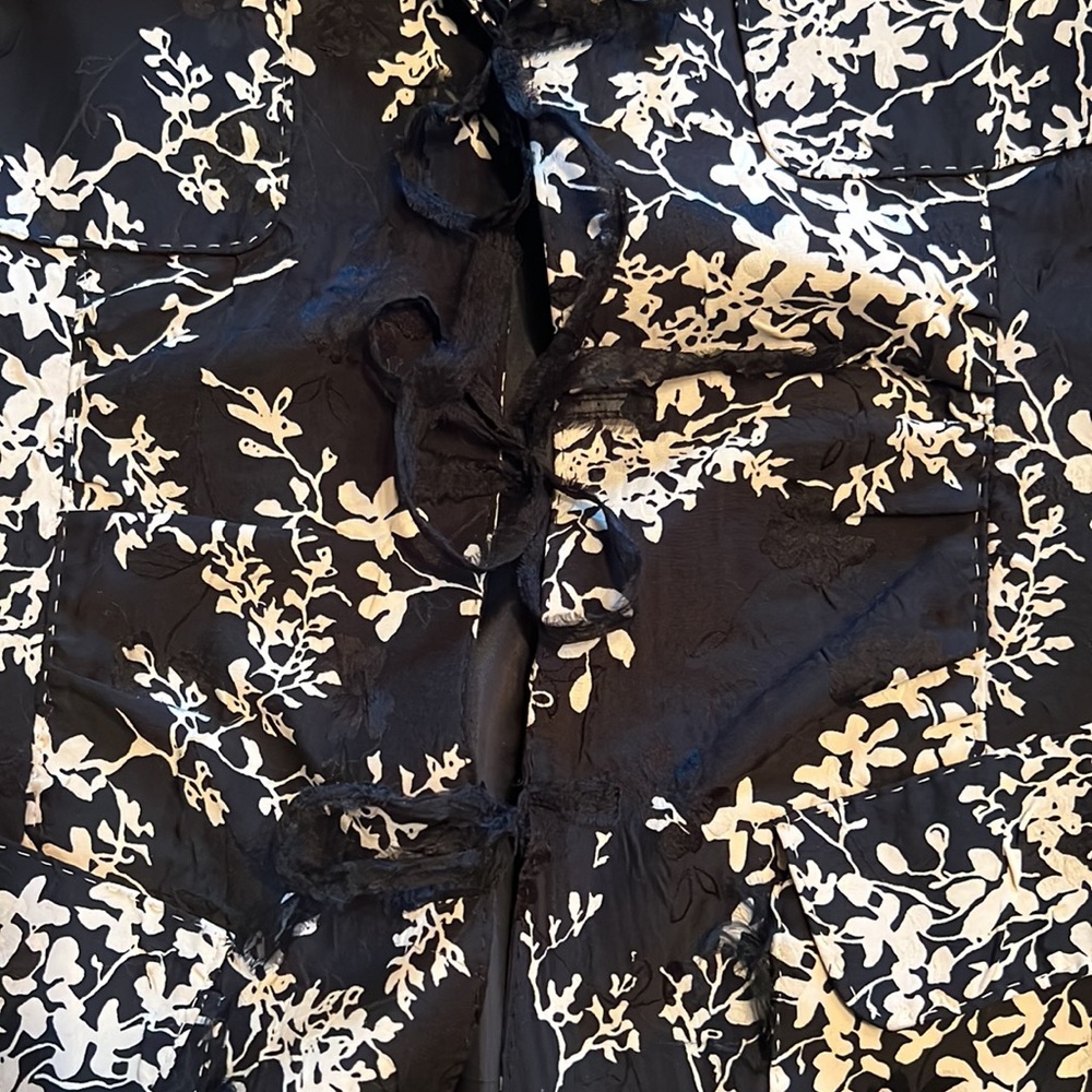 Anne Klein 2-tone jacquard fitted midi length jacket-4 flap pockets-silk ties - Picture 10 of 14